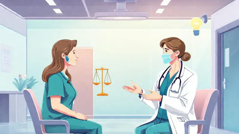 Médico mediando ética en hospital moderno