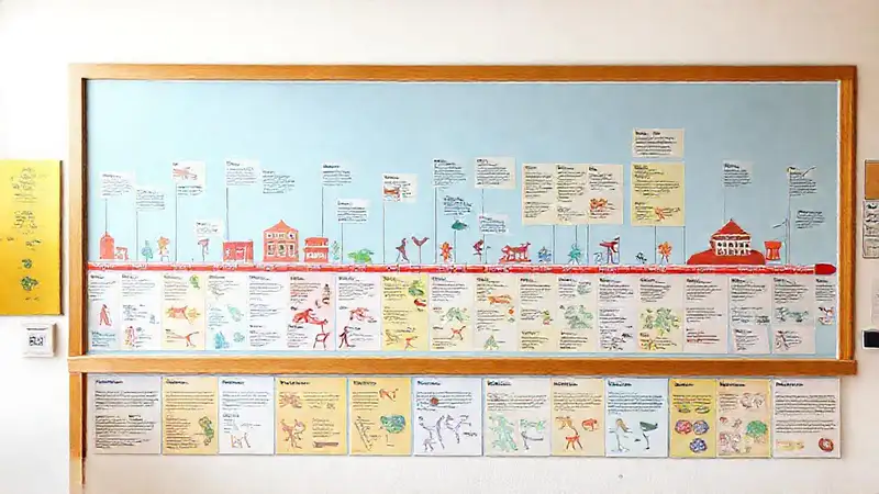 Mapa visual colorido de historia y símbolos