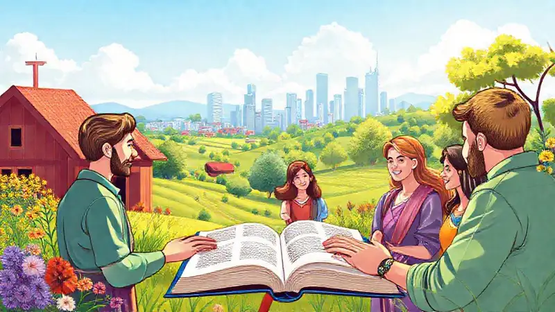Escena moderna con gente, Biblia y esperanza