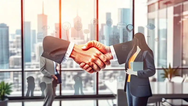 Mano de negocios en un entorno colaborativo
