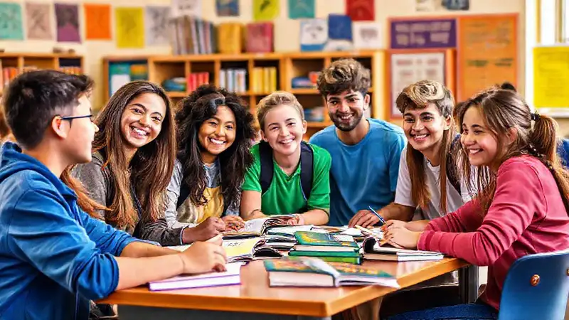 Estudiantes activos en un ambiente escolar vibrante