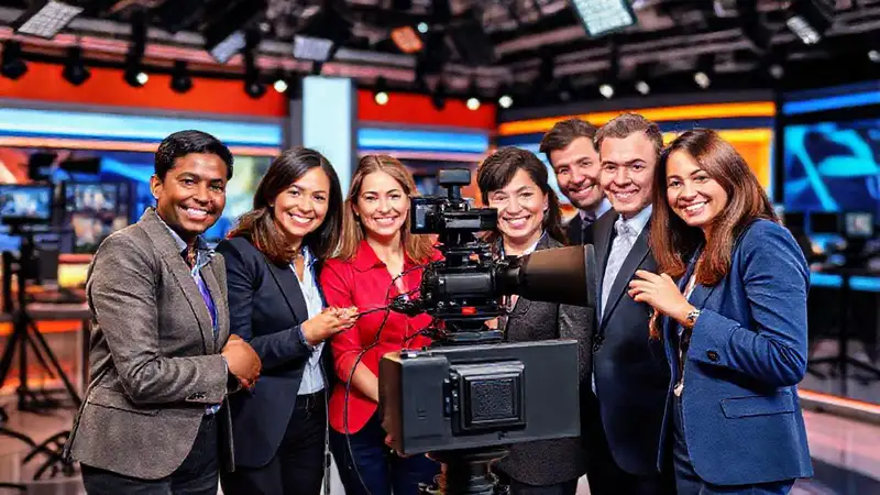 Equipo de periodistas colaborando en la redacción