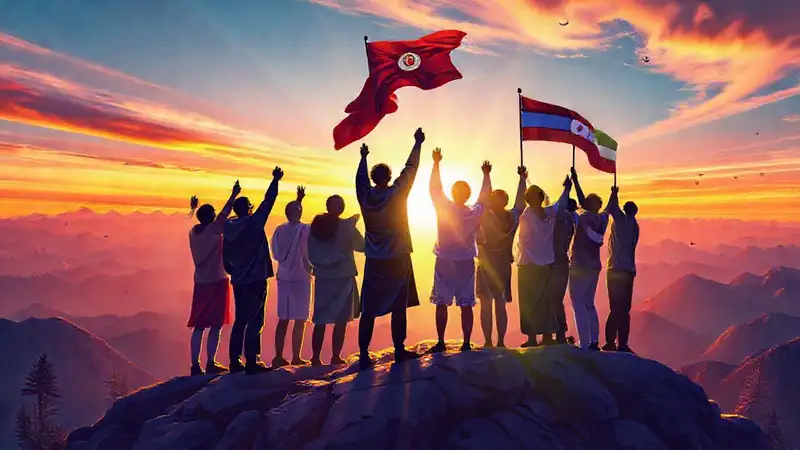 Líderes unidos en cumbre con bandera