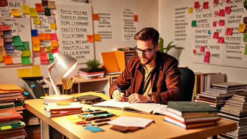 Escritor motivado en un espacio creativo y luminoso