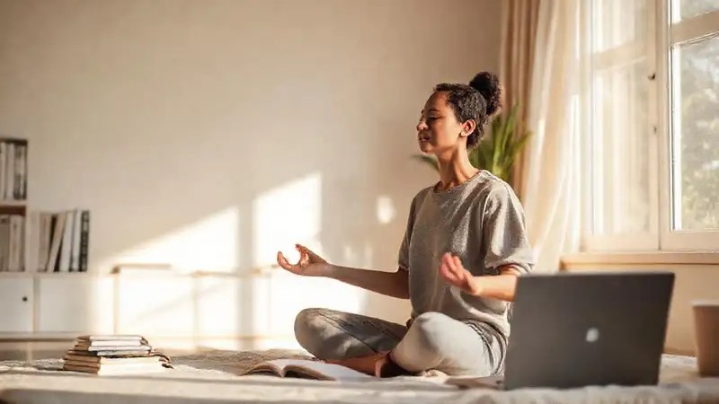 Persona tranquila meditando en lugar sereno