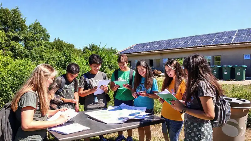 Estudiantes planifican proyecto ambiental en exteriores