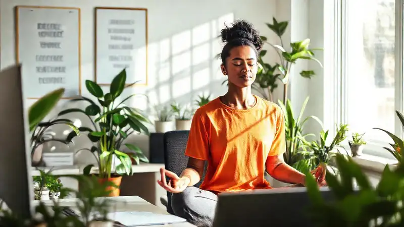 Trabajador de oficina meditando en un espacio tranquilo