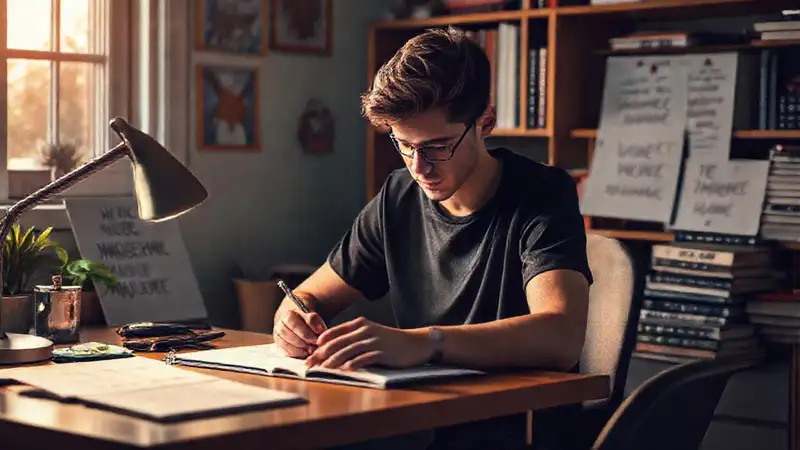 Estudiante estudiando en un ambiente inspirador y moderno