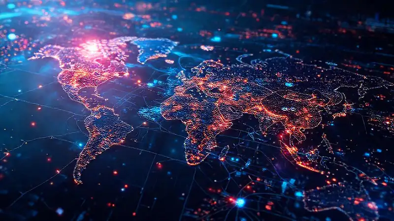 Mapa futurista digital con ciudad y datos