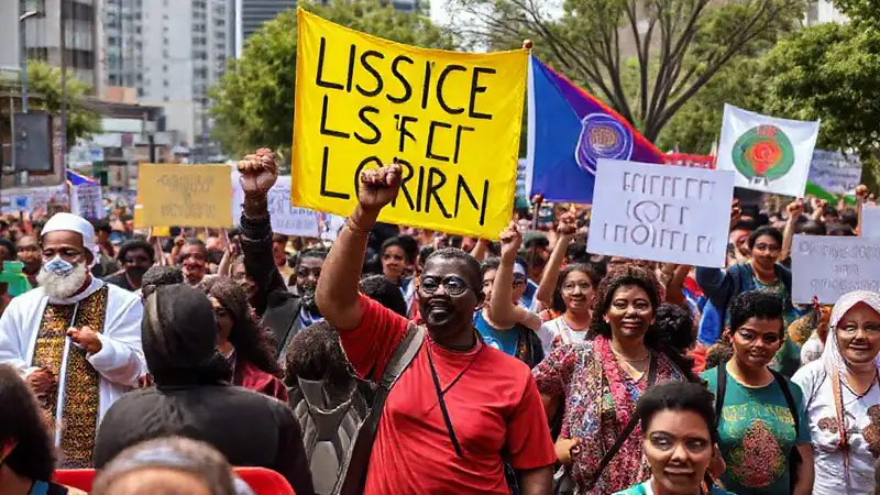 Personas apoyando justicia en movimiento y esperanza