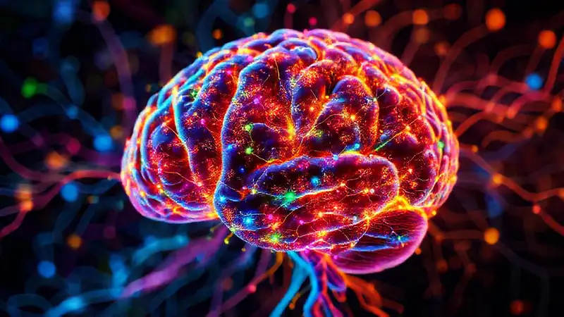 Cerebro digital con redes neuronales coloridas