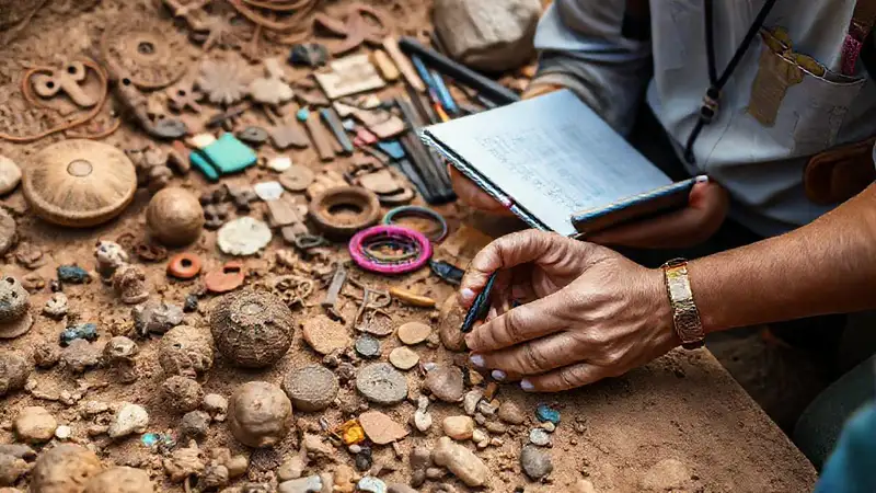 Artefactos antiguos y tecnología en excavación