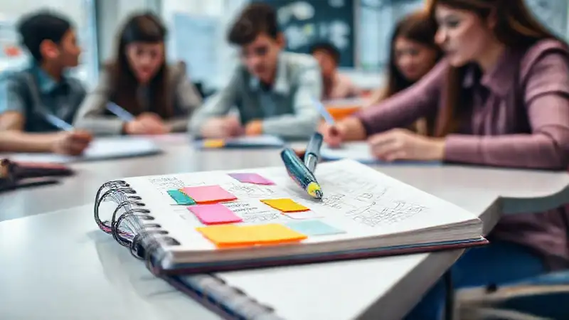 Estudiantes toman notas en escritorio organizado