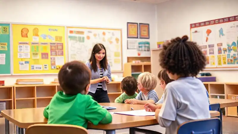 Aula escolar educativa y participativa en colores vibrantes
