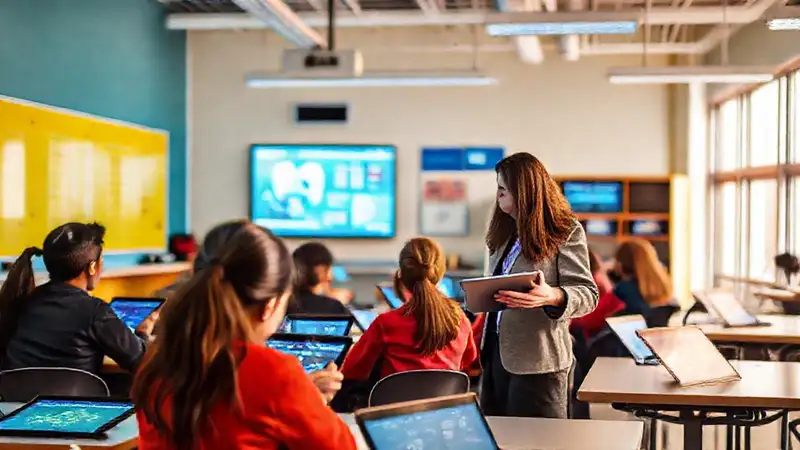 Maestro usa tecnología moderna en aula participativa