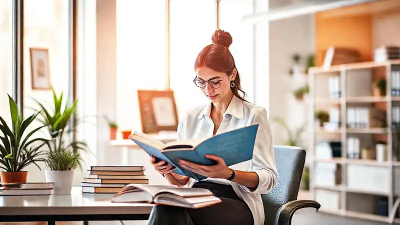 Mujer profesional estudia psicología en oficina moderna