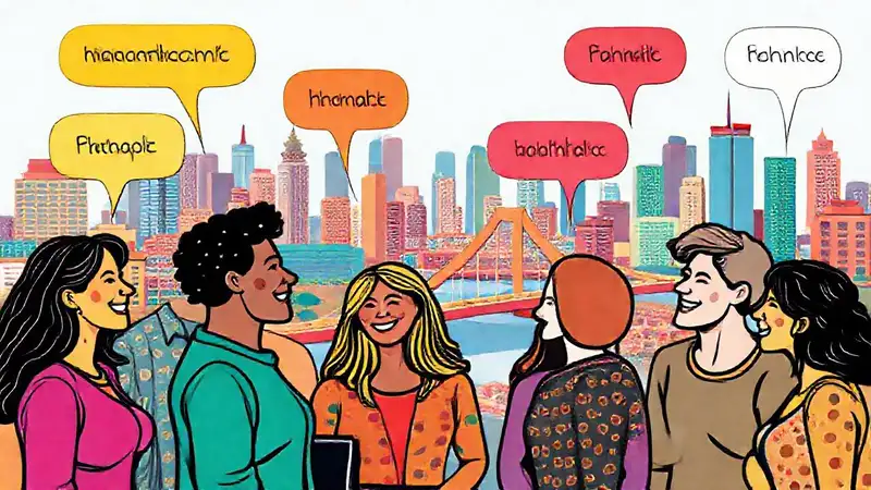 Personas diversas conversando en ciudad multicultural