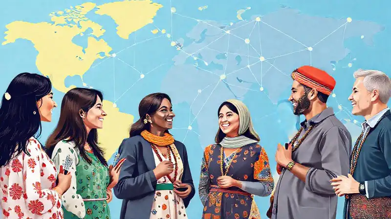 Personas diversas conectadas, cultura y diálogo global