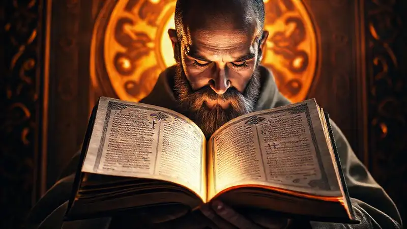 Libro antiguo religioso con ambiente espiritual