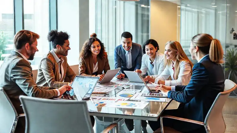 Profesionales colaboran innovando en oficina moderna