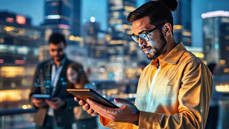 Tecnología, diversidad y colaboración en ciudad futurista