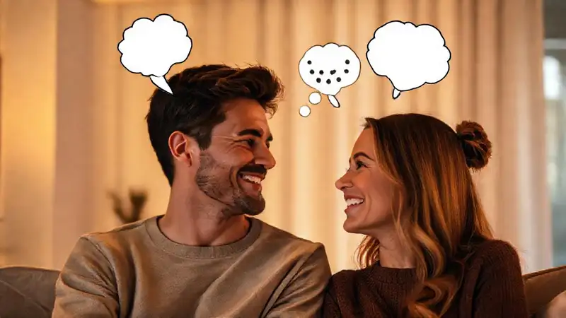 Pareja moderna sonriente, conexión y comprensión