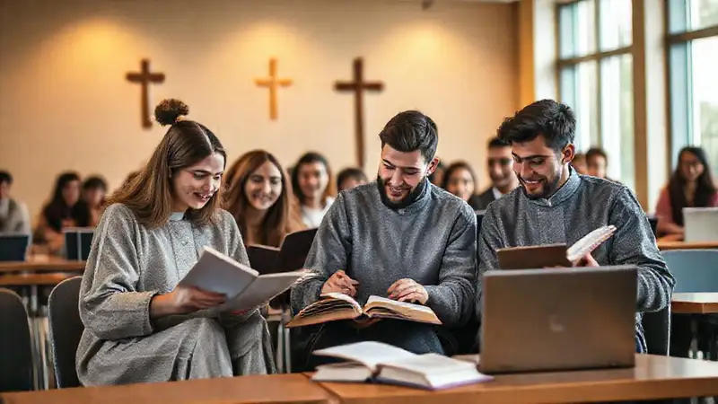 Estudiantes teológicos estudian en un ambiente inspirador