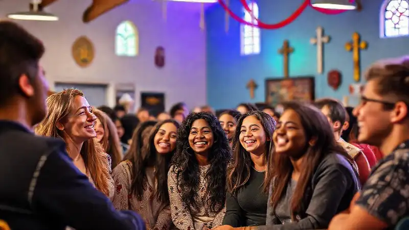 Estudiantes celebran con alegría en ambiente vibrante