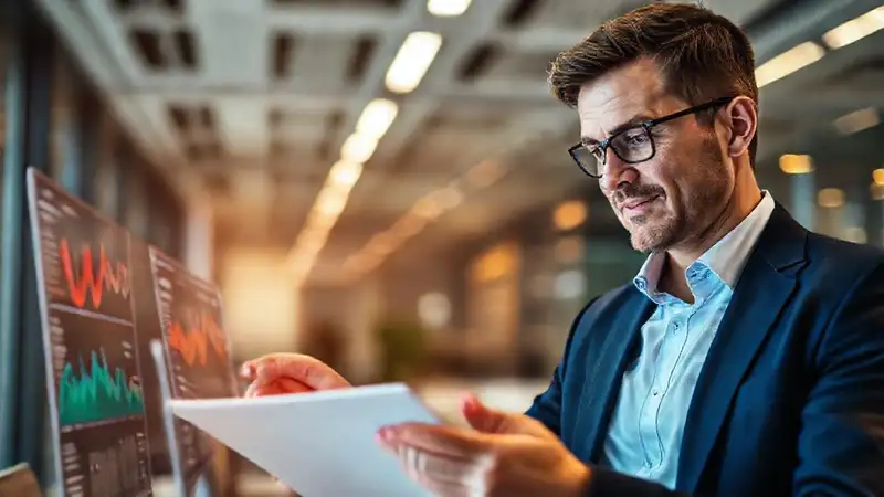 Profesional analiza datos en oficina moderna